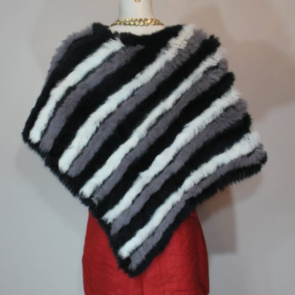 Adrienne Landau Rabbit Fur Poncho white black gray o/s - Picture 3 of 6